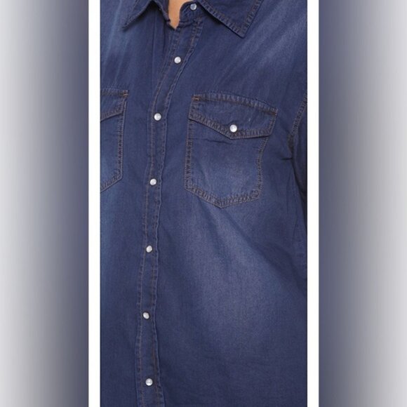 Revolve One Teaspoon Denim Button Down front Jean Shirt Chambray Dark wash XS - Picture 12 of 16
